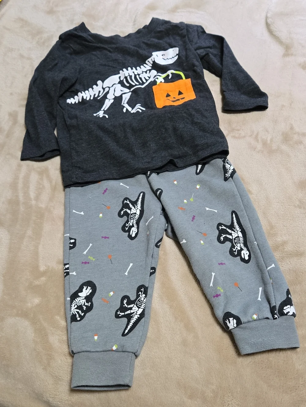 Cat & Jack Gray and Dark Gray Dinosaur Skeleton with Orange Pumpkin Set